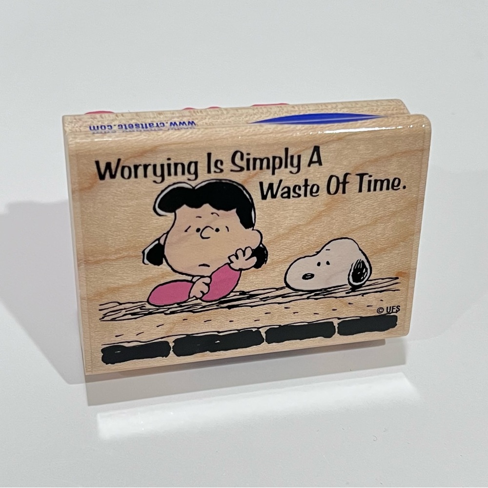 Stampabilities Wooden Peanuts Snoopy Lucy Rubber Stamp Worrying is Waste of Time